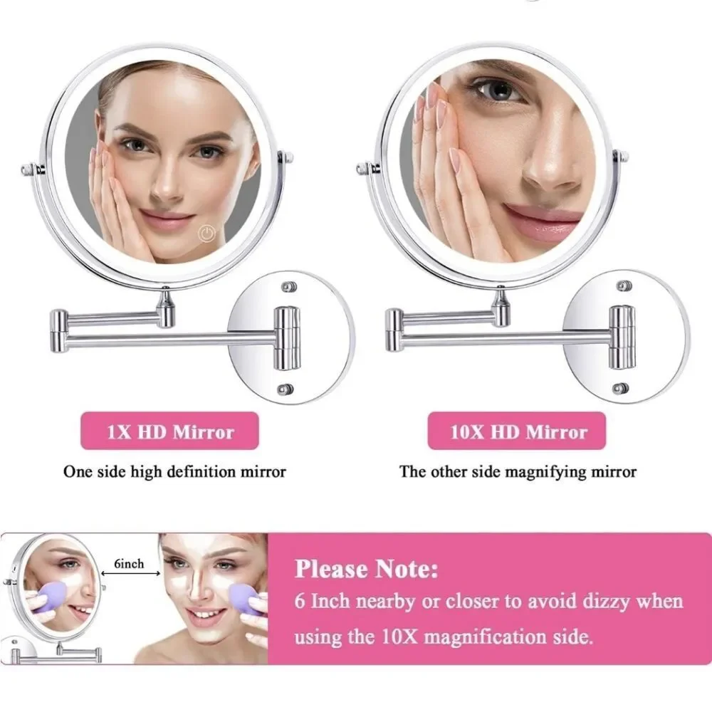 8 INCH LED WALL MOUNTED RECHARGEABLE MAKEUP MIRROR